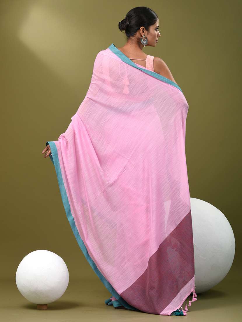 women solid handloom saree with blouse - 21839802 -  Standard Image - 3