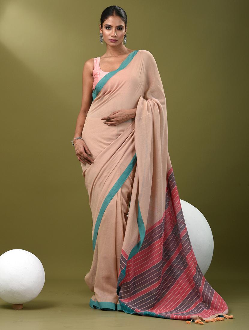 women solid handloom saree with blouse - 21839803 - Zoom Image - 0