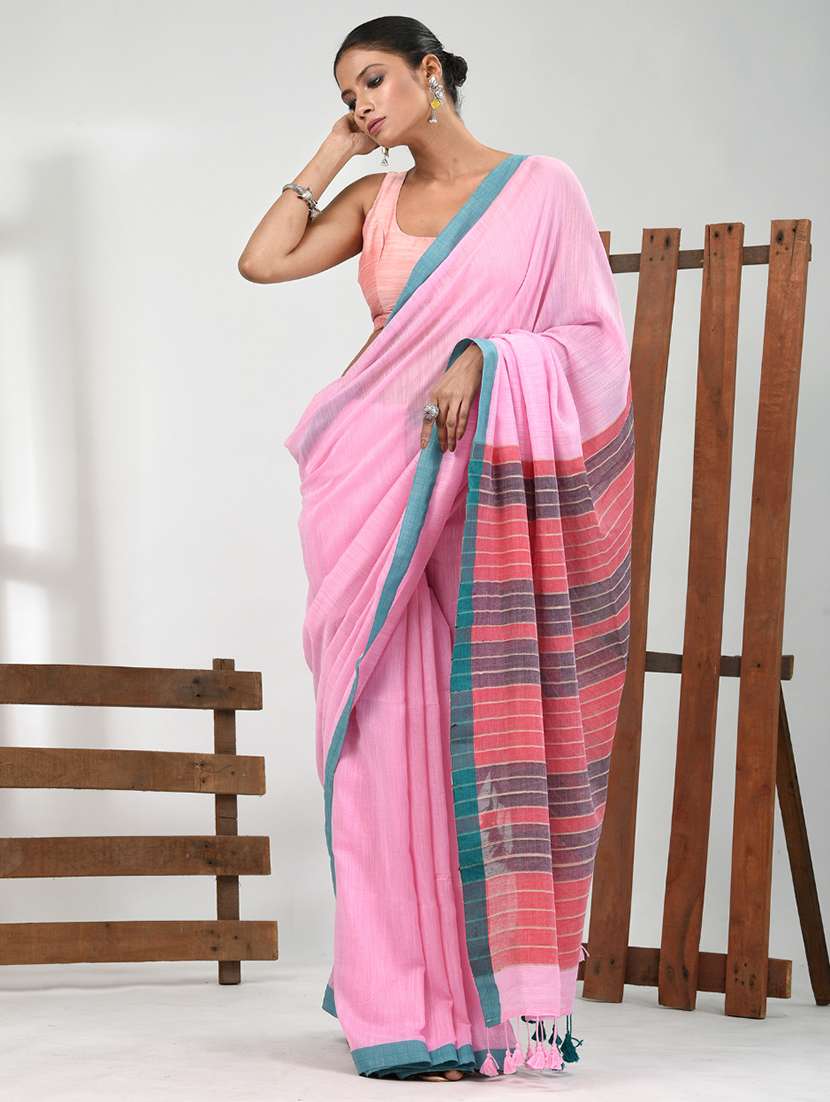 women pink handloom saree with blouse - 21839807 -  Zoom Image - 0