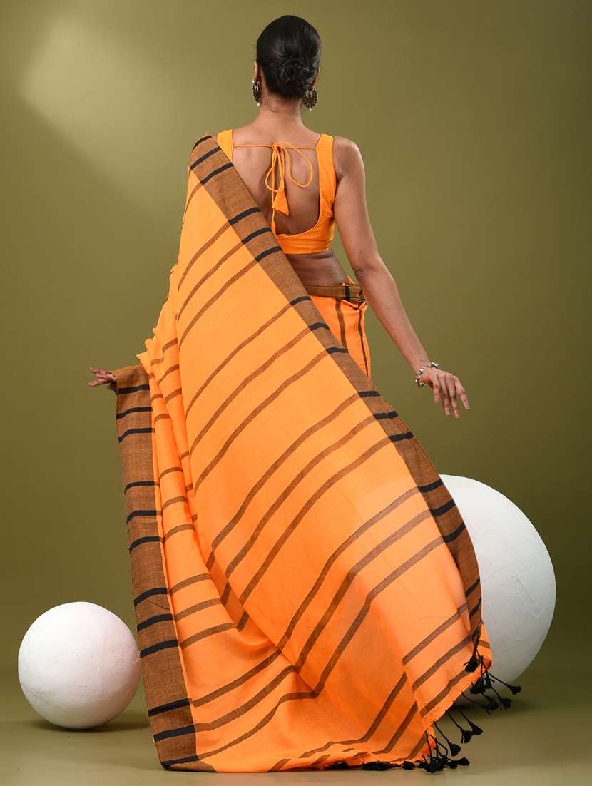 women orange handloom saree with blouse - 21839808 -  Standard Image - 3