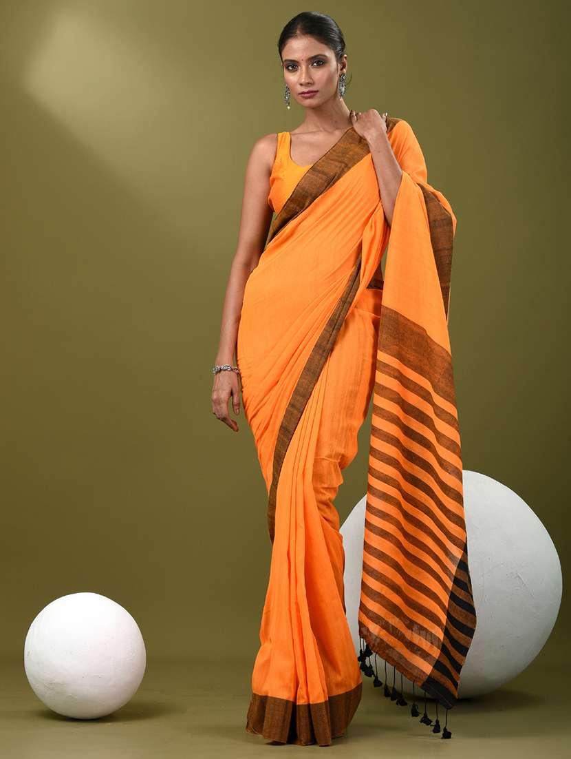 women solid handloom saree with blouse