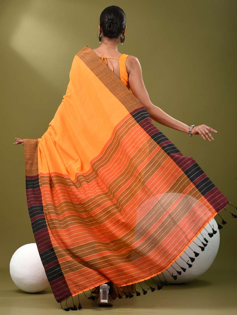 women orange handloom saree with blouse - 21839810 -  Standard Image - 3