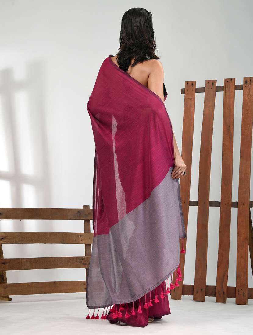 women solid handloom saree with blouse - 21839813 -  Standard Image - 3