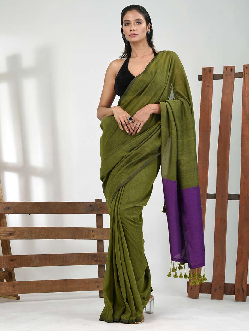 women solid handloom saree with blouse