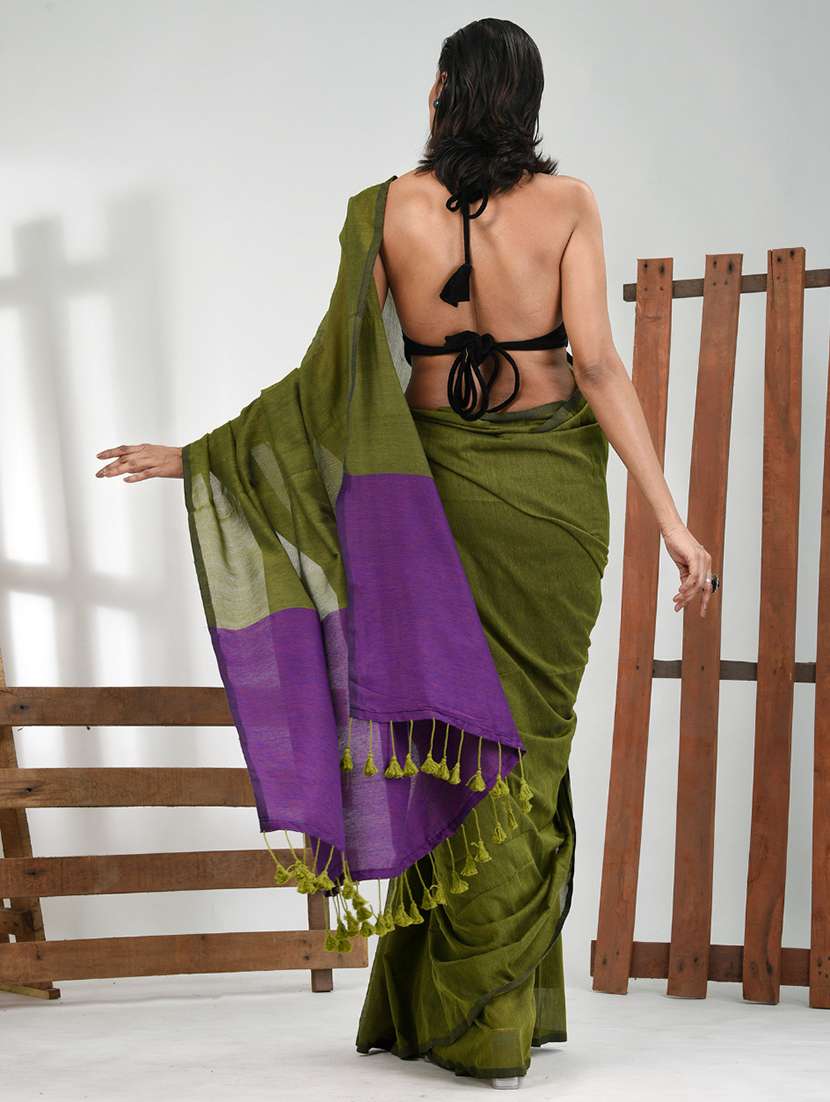 women solid handloom saree with blouse - 21839815 -  Standard Image - 3
