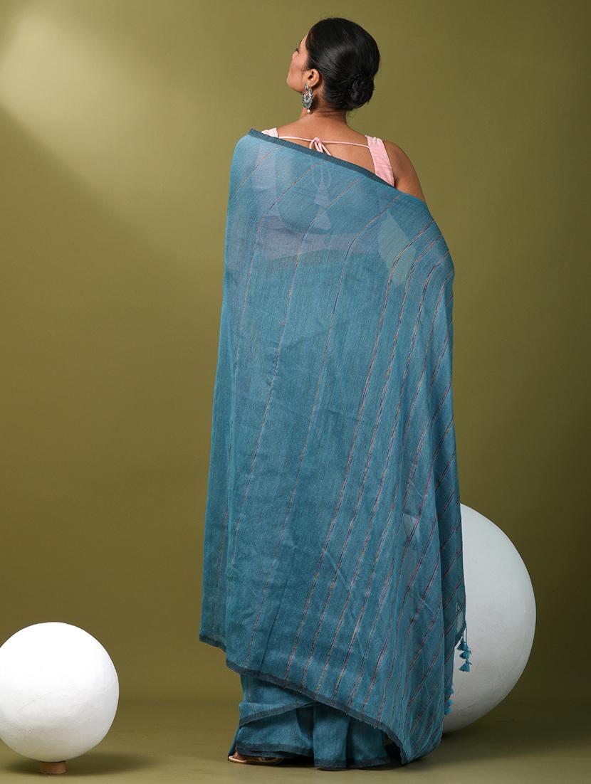 women striped handloom saree with blouse - 21839821 - Standard Image - 3