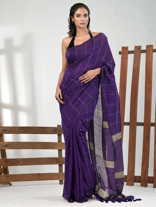 women striped handloom saree with blouse - 21839841 -  Standard Image - 0