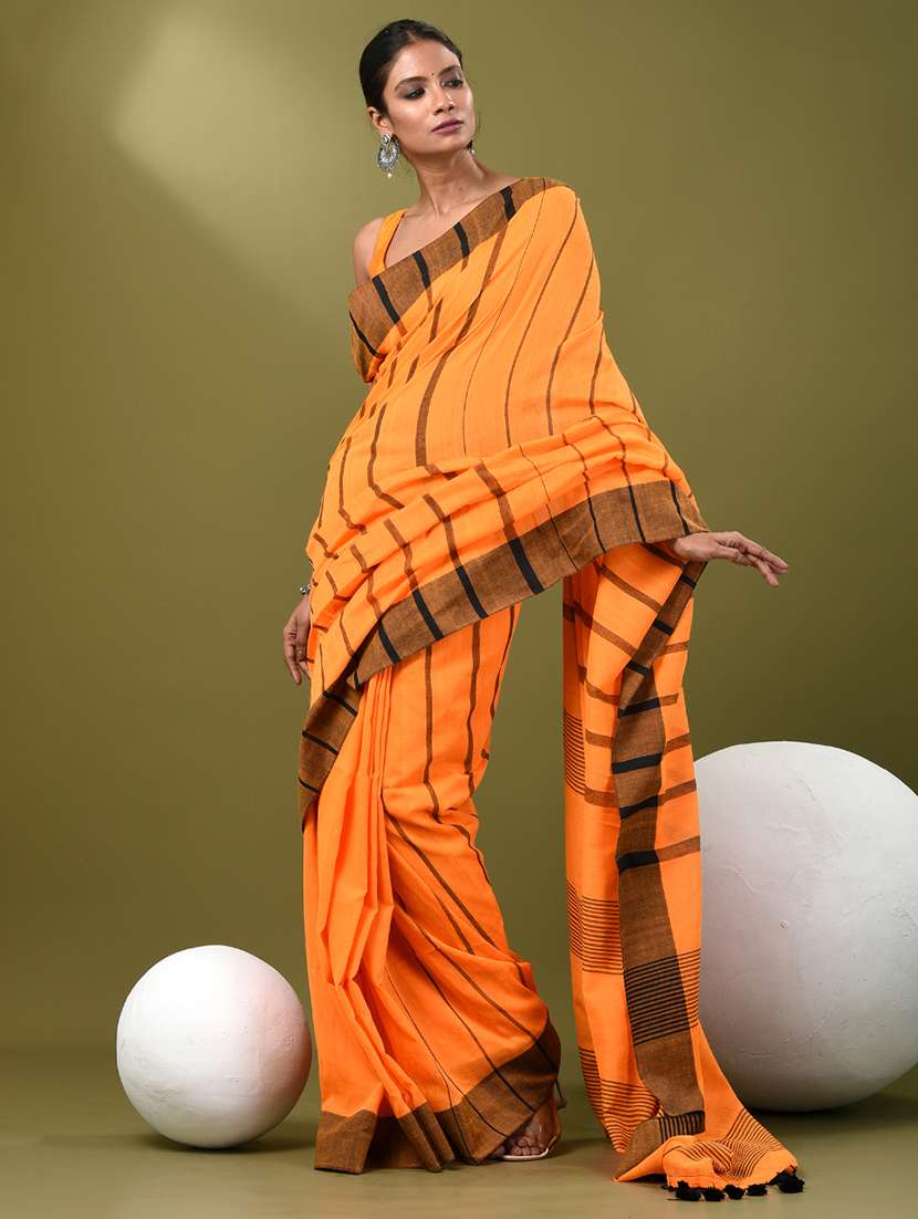 women striped handloom saree with blouse