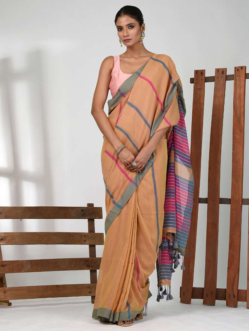 women striped handloom saree with blouse