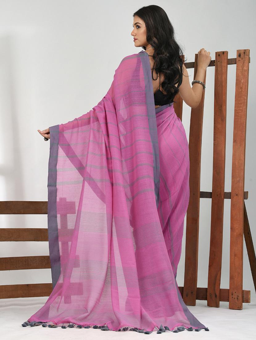 women striped handloom saree with blouse - 21839846 - Standard Image - 3