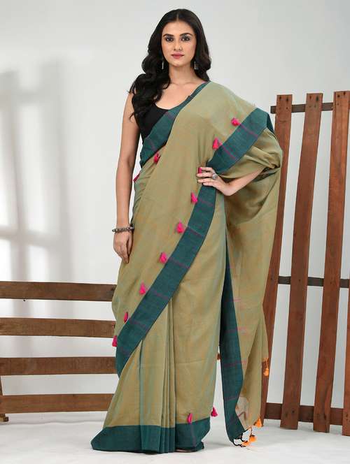 women olive handloom saree with blouse - 21839848 -  Standard Image - 0