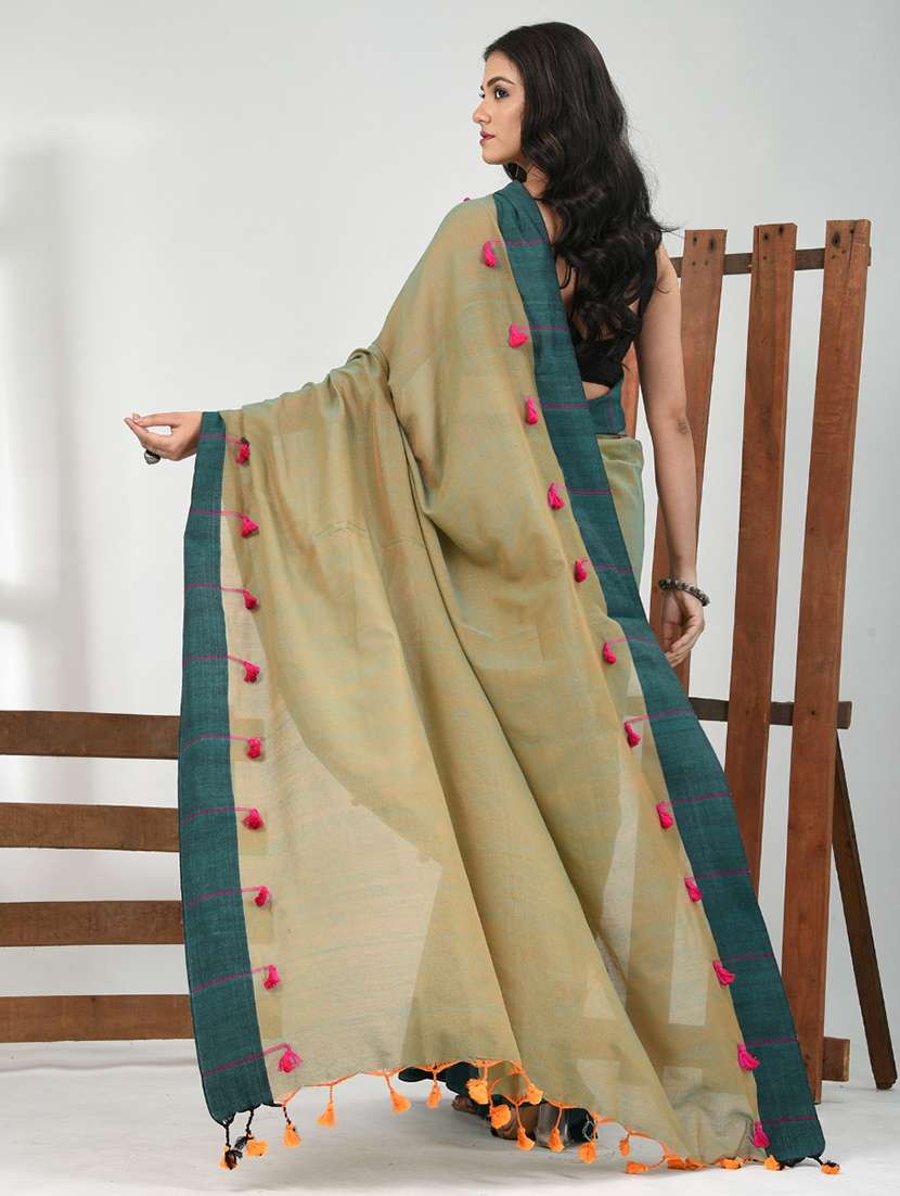 women olive handloom saree with blouse - 21839848 -  Standard Image - 3