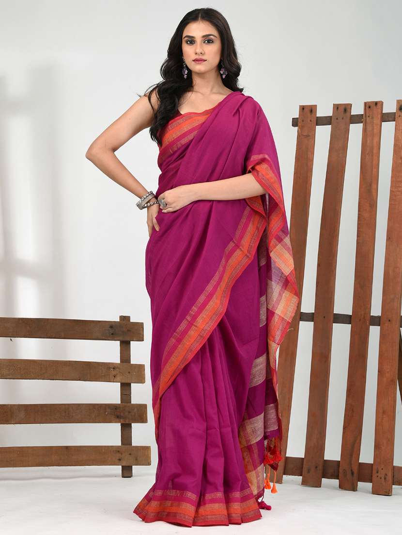 women solid handloom saree with blouse