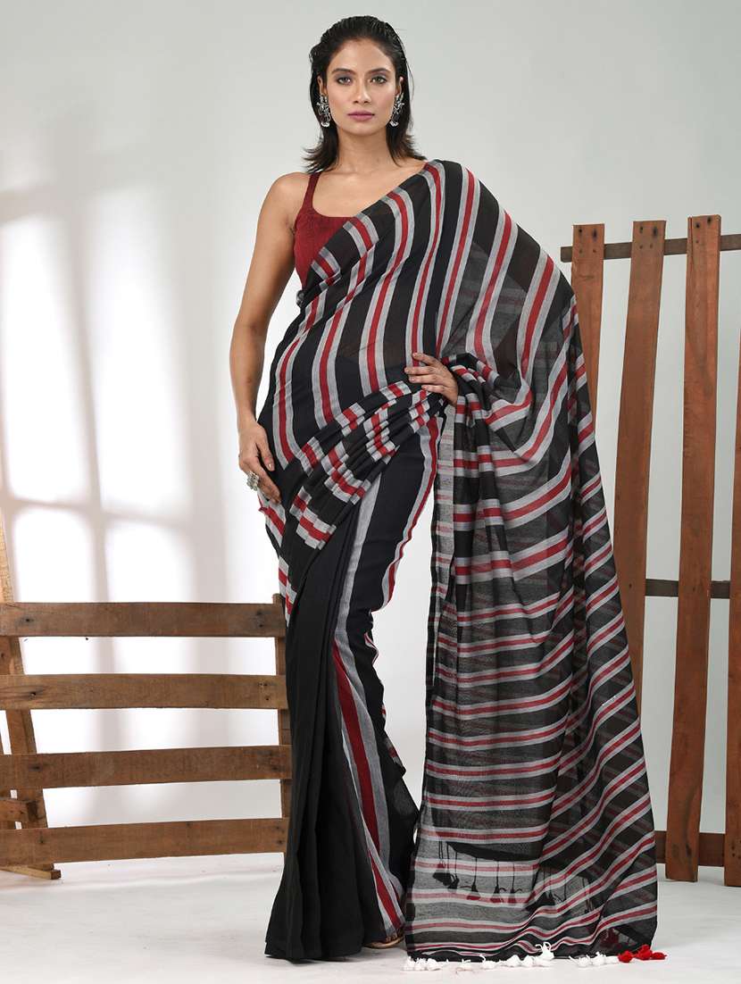 women striped handloom saree with blouse - 21839865 - Zoom Image - 0
