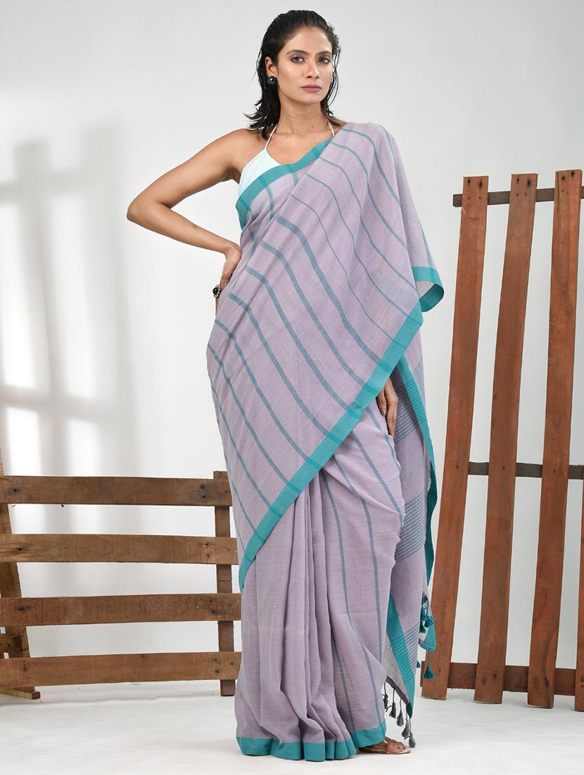 women striped handloom saree with blouse