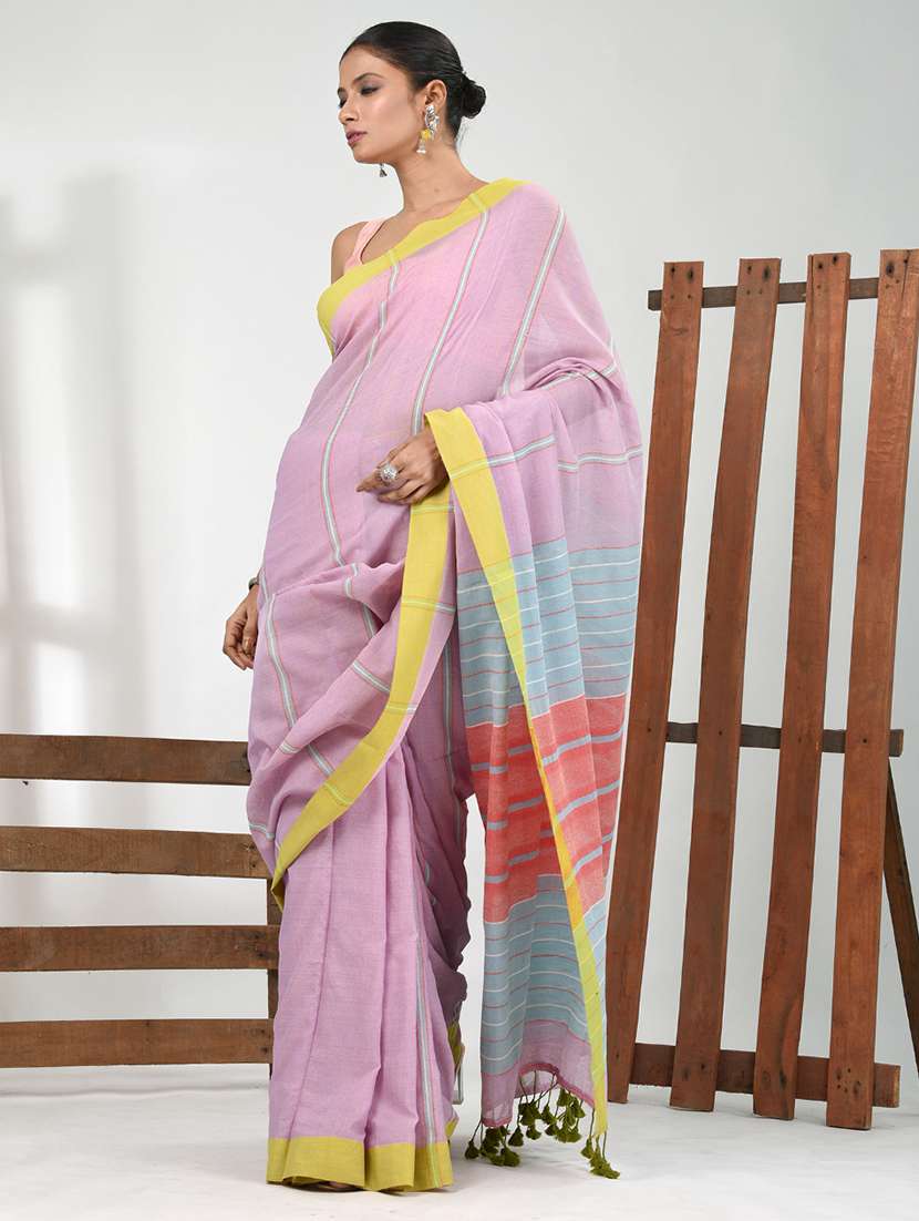women striped handloom saree with blouse
