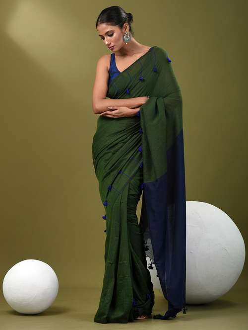 women green handloom saree with blouse - 21839876 - Standard Image - 0