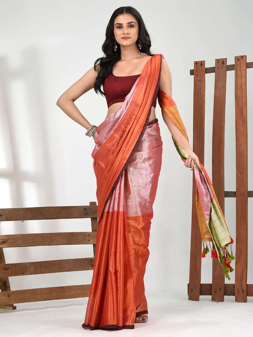 women pink handloom saree with blouse - 21839888 -  Zoom Image - 0