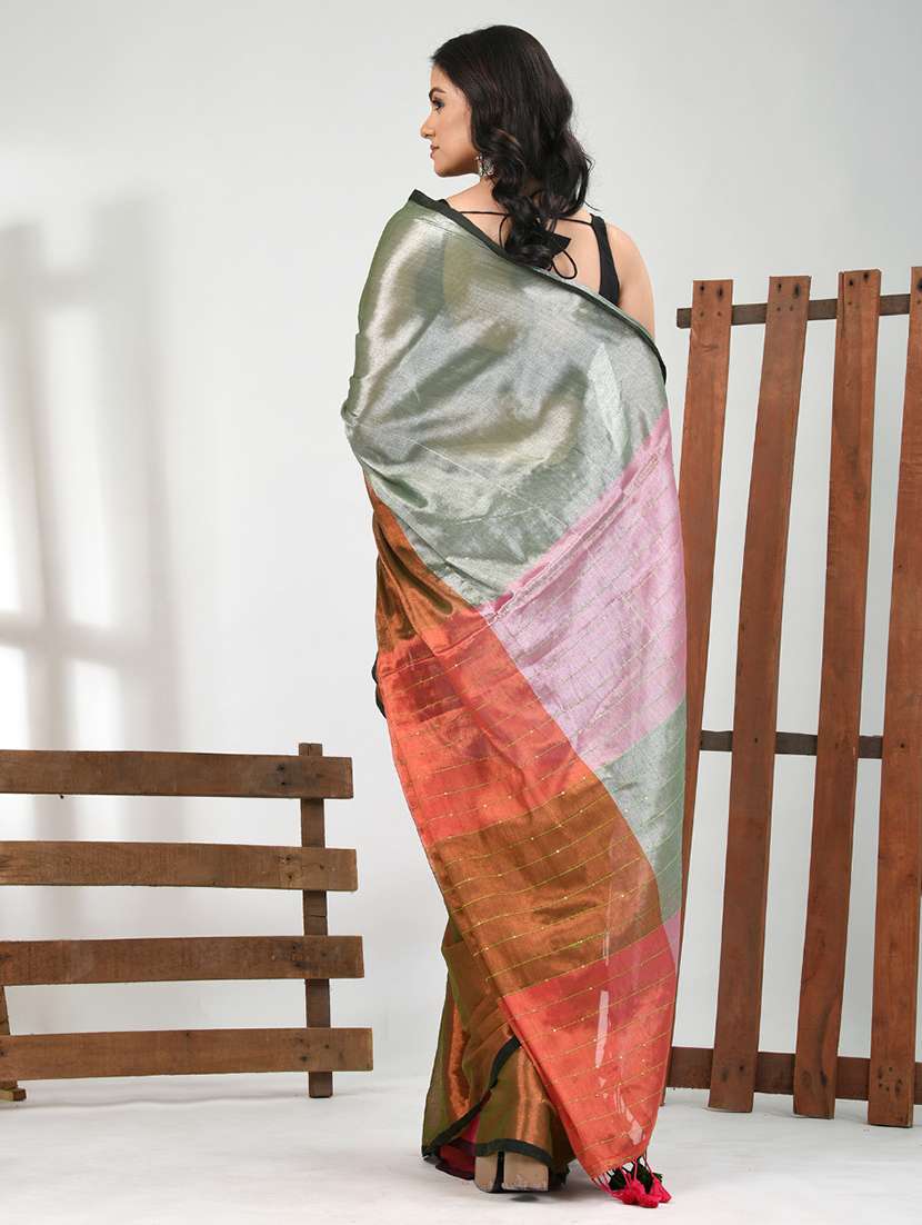 women grey handloom saree with blouse - 21839889 -  Standard Image - 3