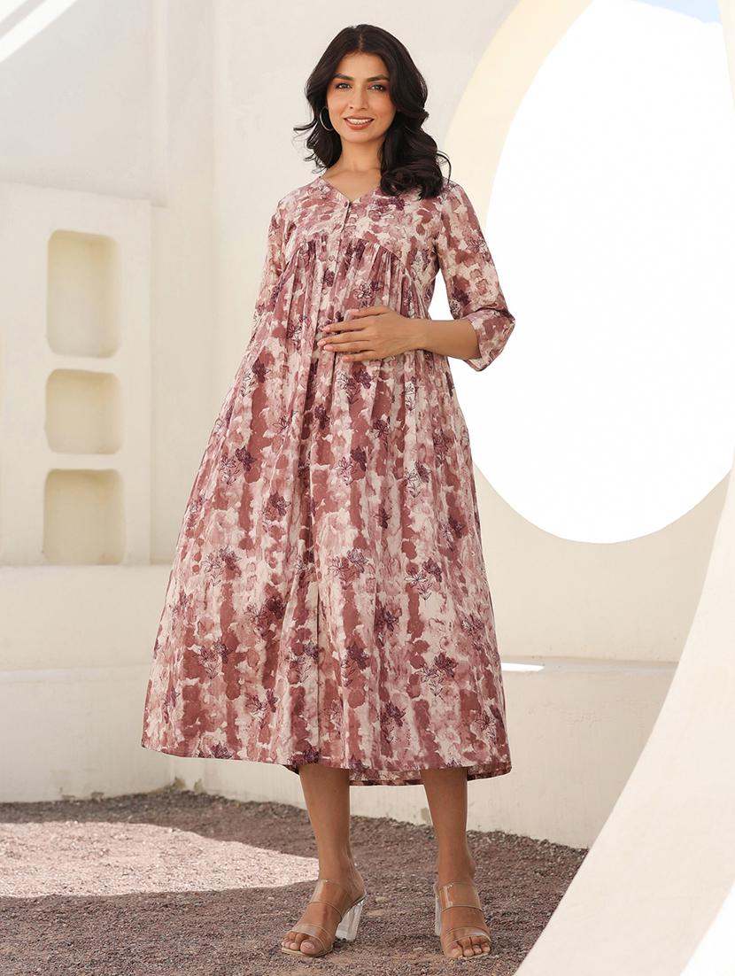 women printed three quarter sleeve maternity wear - 21839895 - Zoom Image - 0