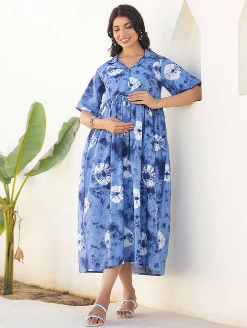 women blue tie & dye short sleeve maternity wear - 21839898 - Standard Image - 0