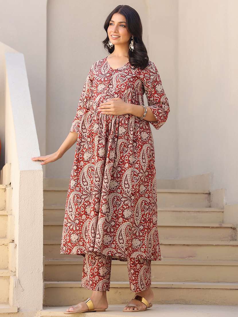 women three quarter sleeve maternity wear kurta pant set - 21839910 -  Zoom Image - 0