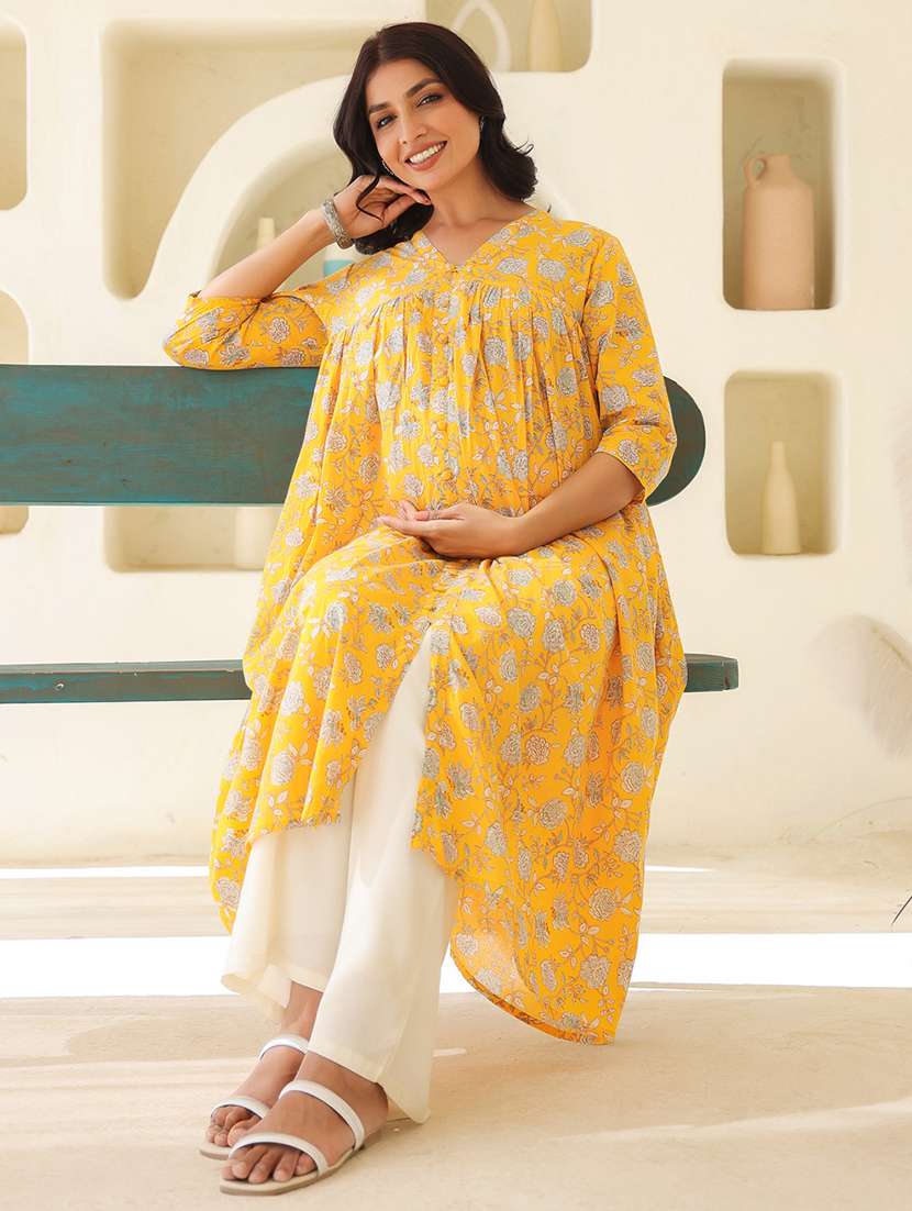 women three quarter sleeve maternity wear kurta - 21839913 -  Standard Image - 3