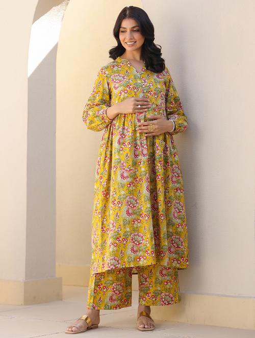 women long sleeve maternity wear kurta pant set - 21839921 - Standard Image - 0