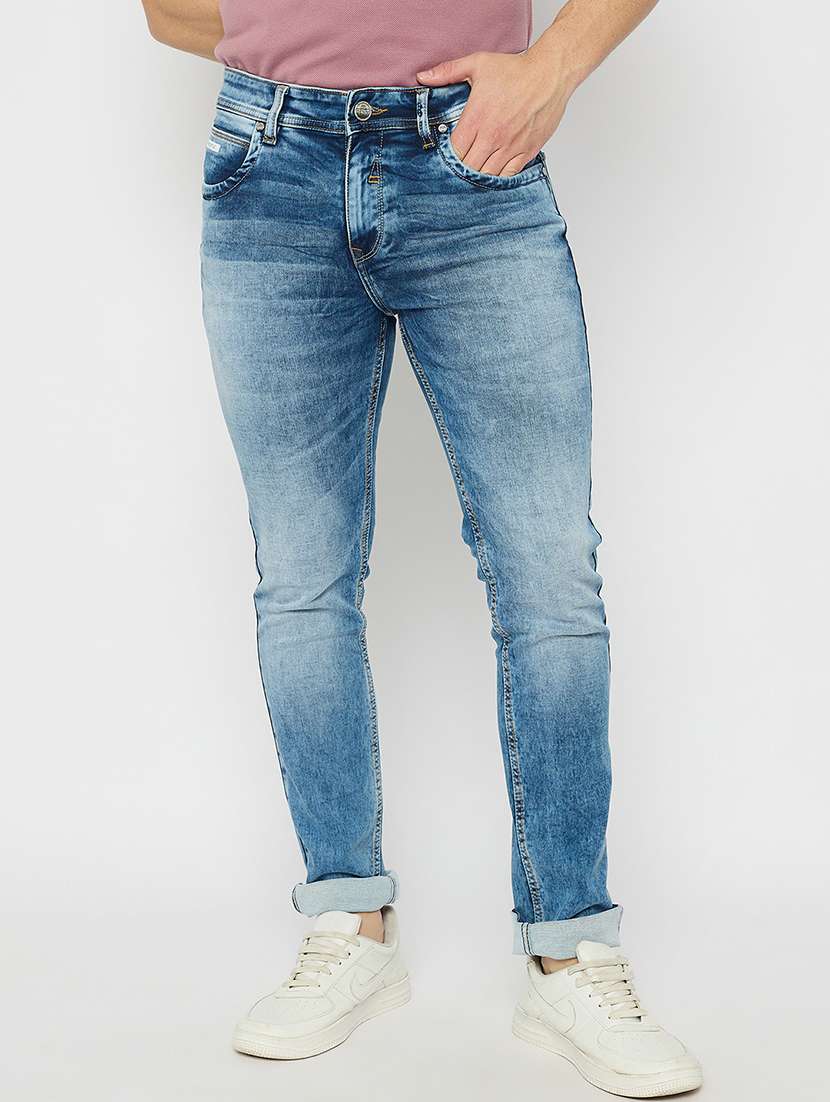 men solid mid rise slim fit jean