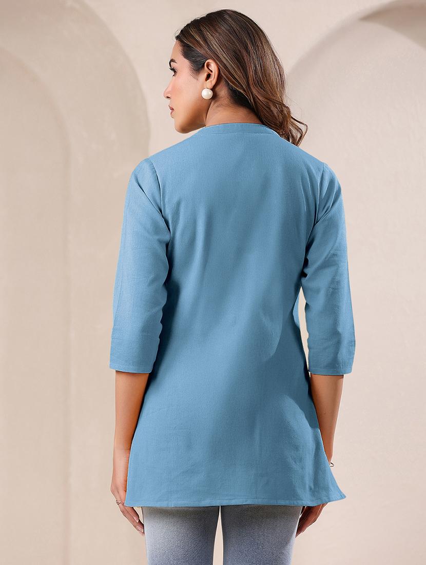 women solid mandrain neck straight kurti - 21840073 - Standard Image - 3