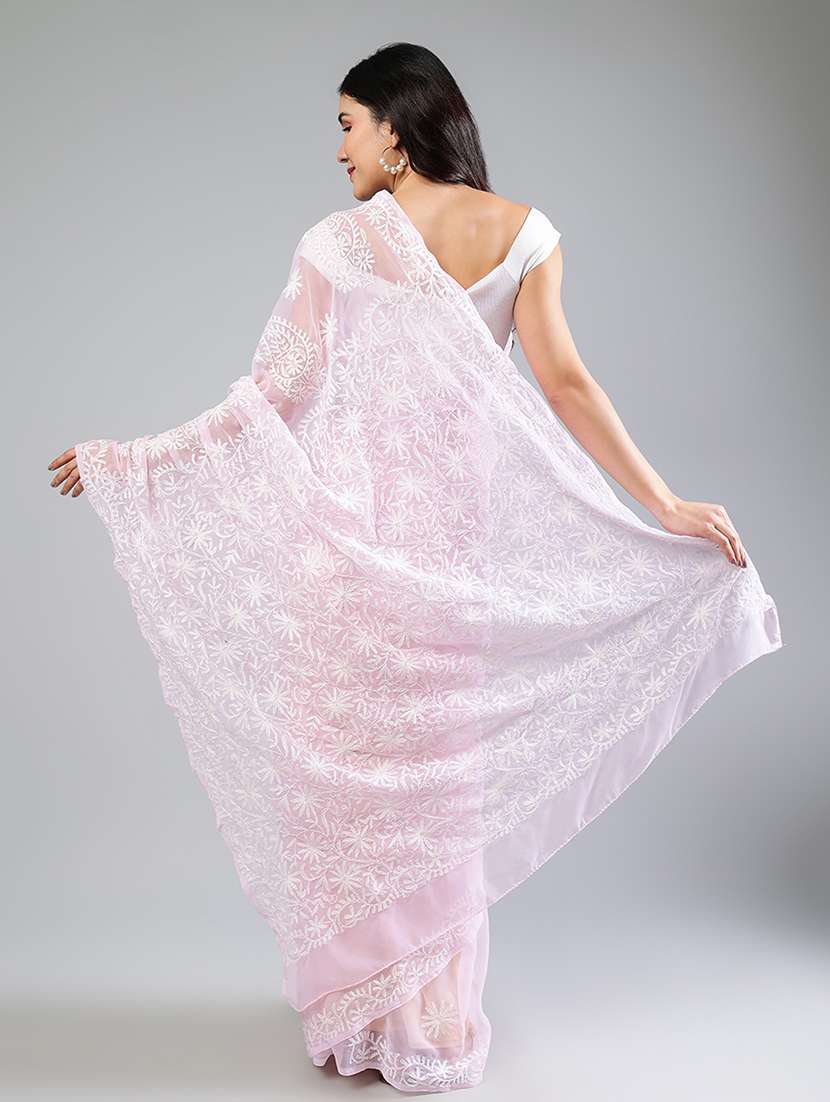 women rosewater chikankari work saree with blouse - 21840107 - Standard Image - 3
