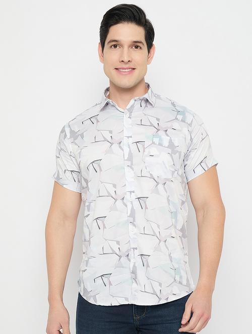 men printed short sleeve slim fit casual shirt - 21840126 - Standard Image - 0