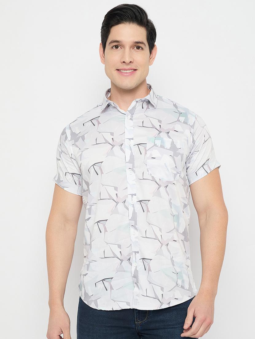 men printed short sleeve slim fit casual shirt - 21840126 - Zoom Image - 0
