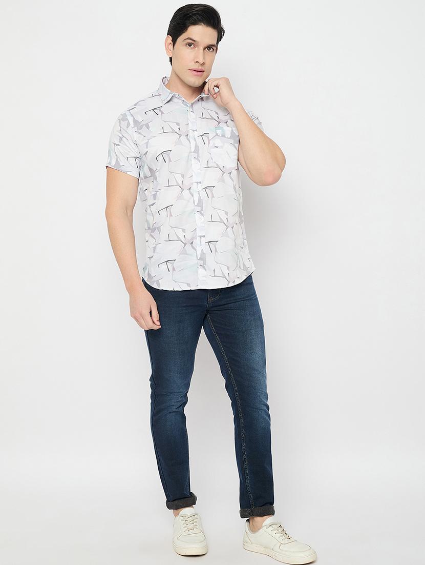 men printed short sleeve slim fit casual shirt - 21840126 - Standard Image - 5