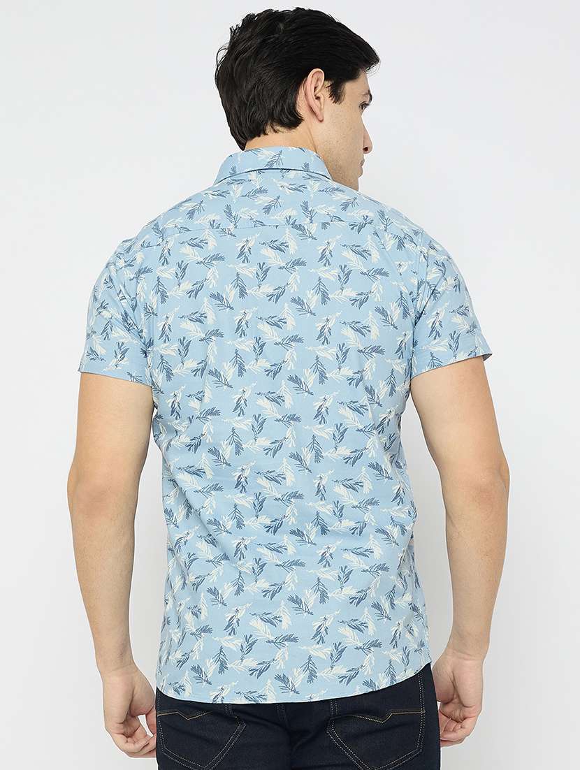 men printed short sleeve slim fit casual shirt - 21840128 -  Standard Image - 3