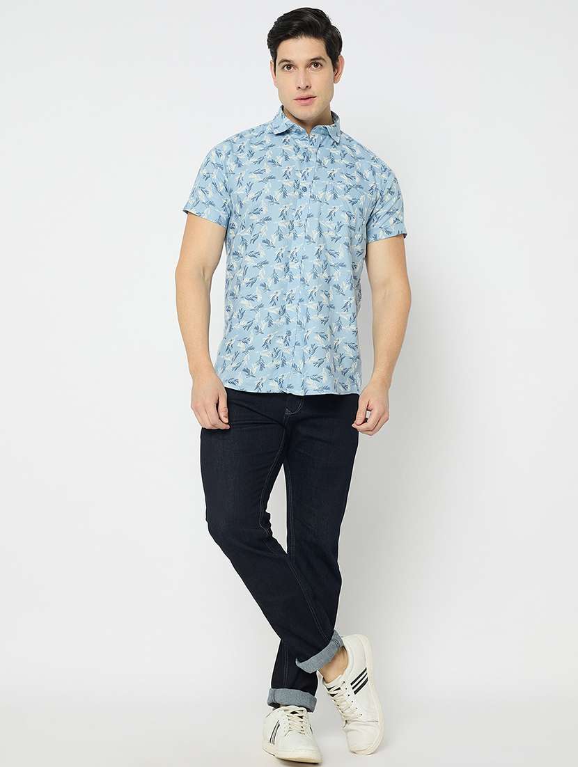 men printed short sleeve slim fit casual shirt - 21840128 -  Standard Image - 5