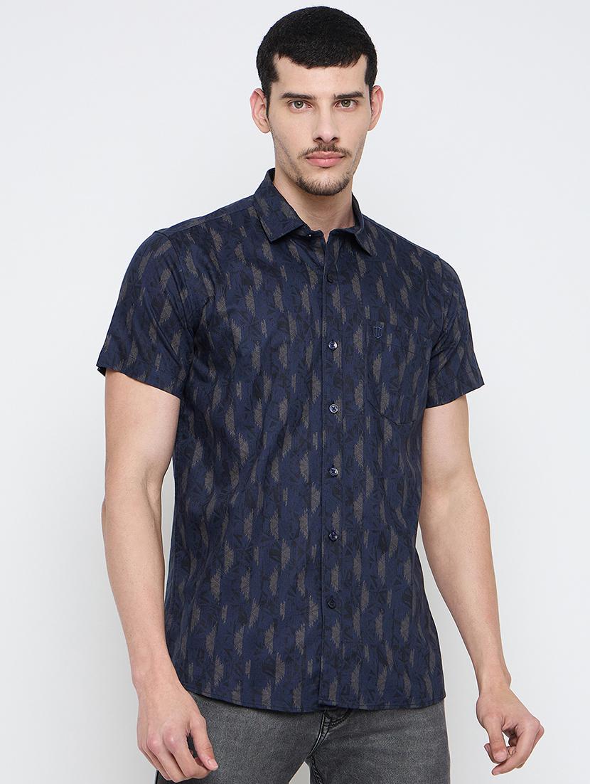 men printed short sleeve slim fit casual shirt - 21840129 -  Zoom Image - 0