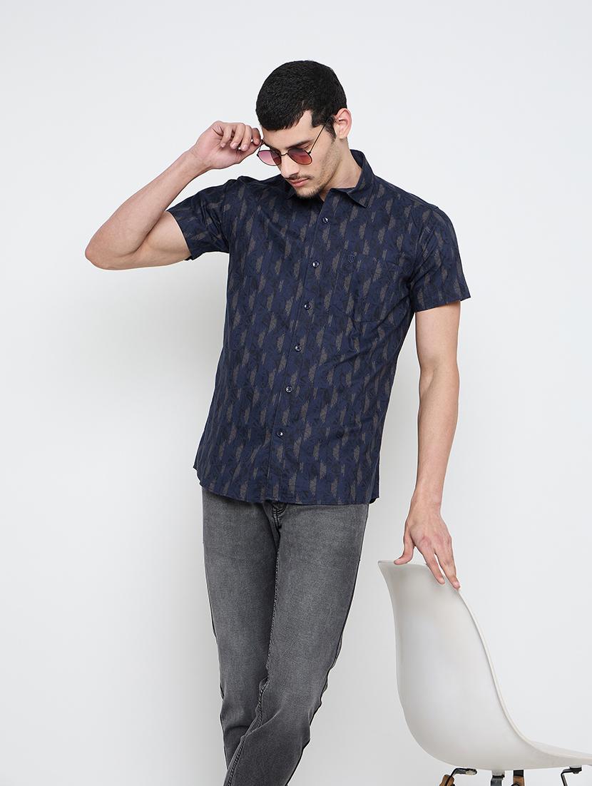 men printed short sleeve slim fit casual shirt - 21840129 - Standard Image - 5