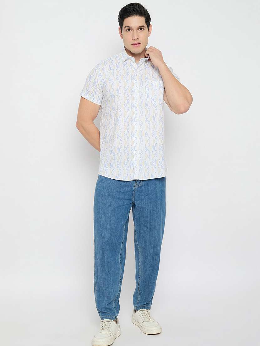 men printed short sleeve slim fit casual shirt - 21840130 -  Standard Image - 5