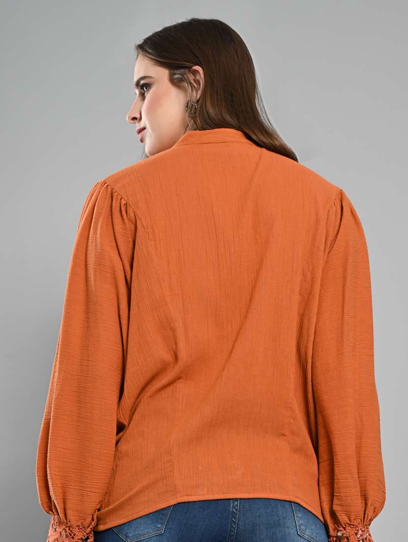 women solid puff sleeves regular top - 21840173 - Standard Image - 3