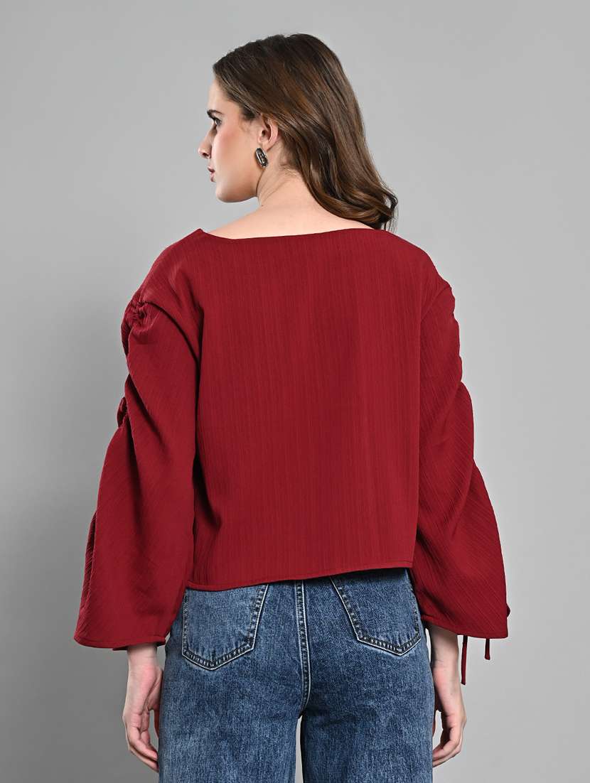 women ruched sleeves regular top - 21840216 -  Standard Image - 3