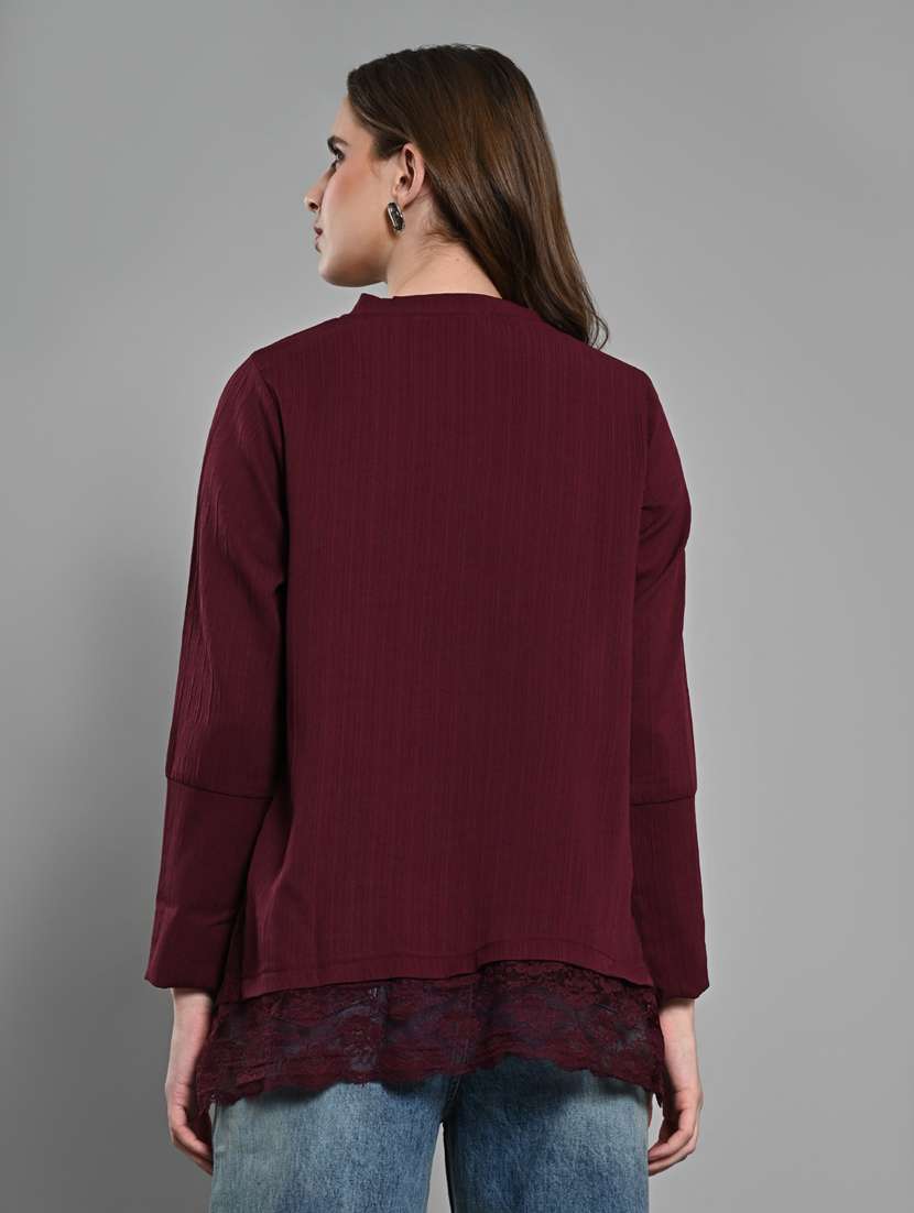 women laec detailed long sleeves high low top - 21840218 -  Standard Image - 3