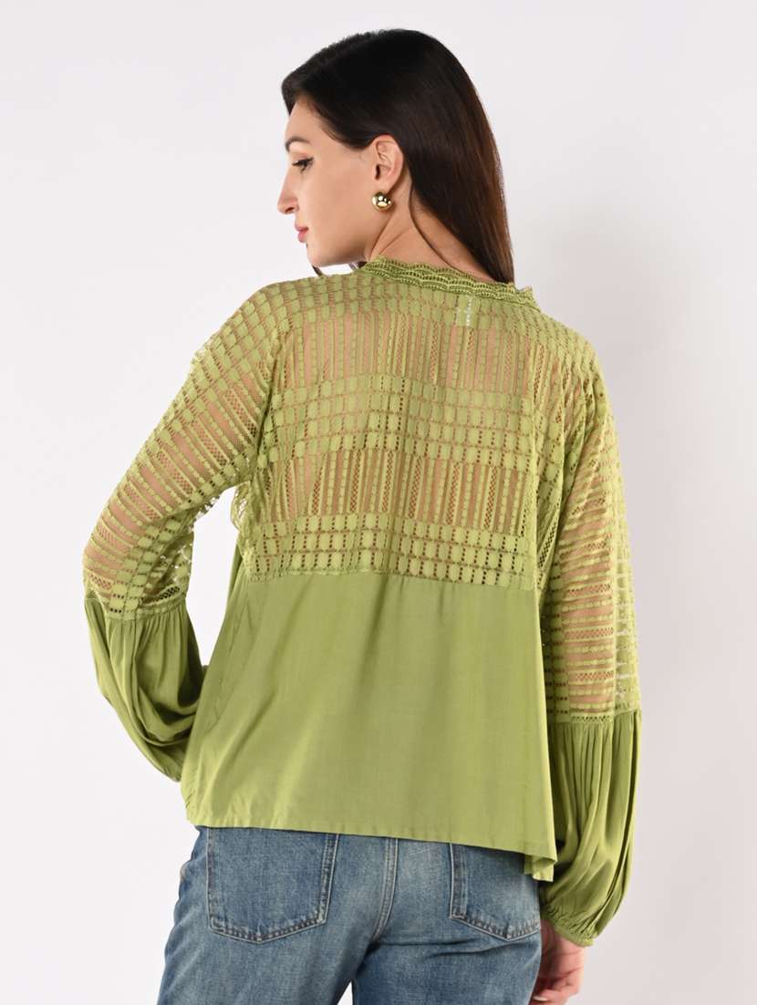 women lace detailed puff sleeves regular top - 21840220 -  Standard Image - 3