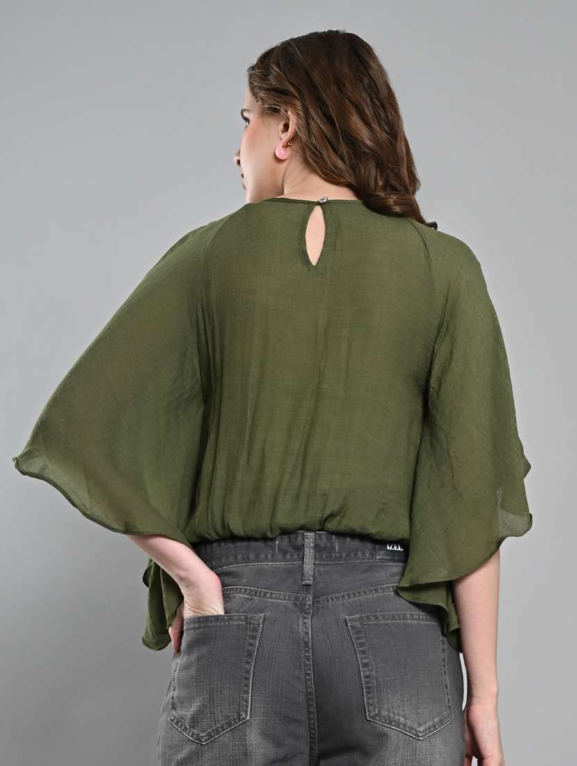 women solid flared sleeves blouson top  - 21840221 -  Standard Image - 3