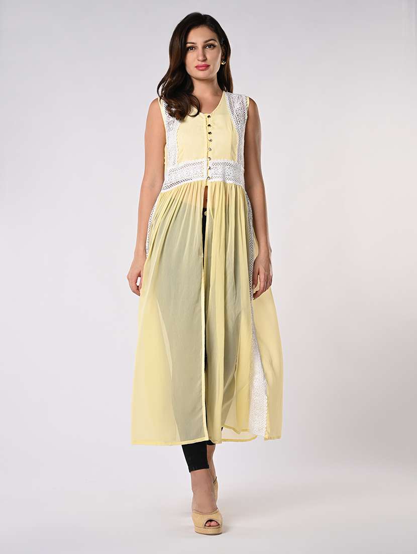 women lace detailed sleeveless front slit tunic