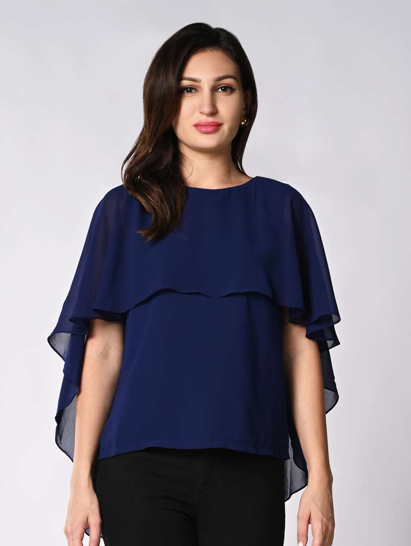 women solid cape sleeves regular top - 21840227 -  Zoom Image - 0