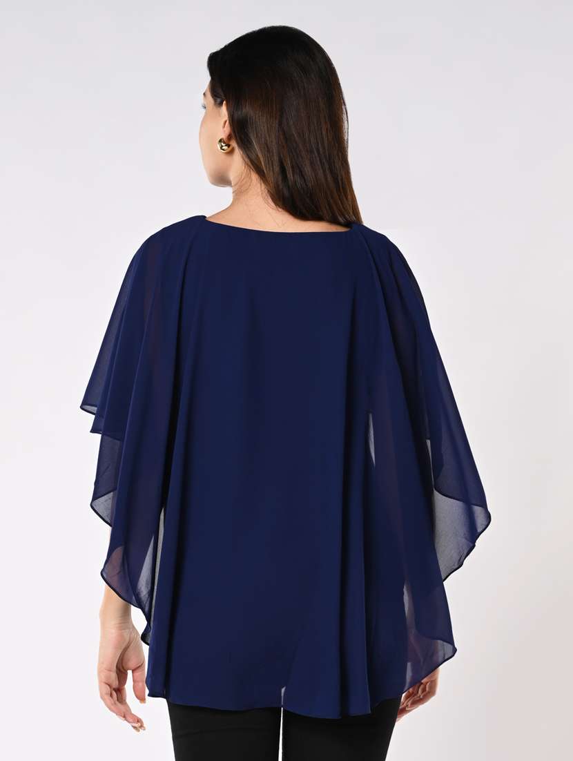 women solid cape sleeves regular top - 21840227 -  Standard Image - 3