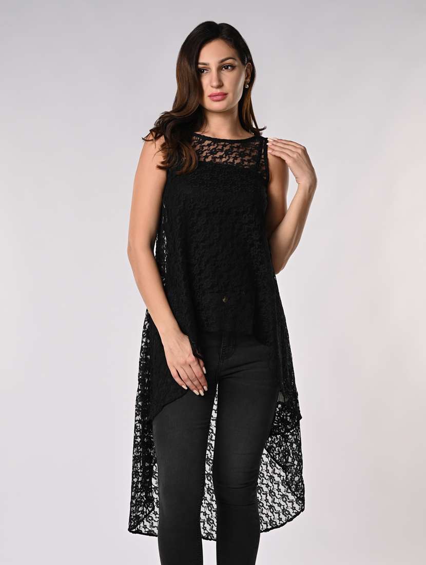 women laced sleeveless high-low top