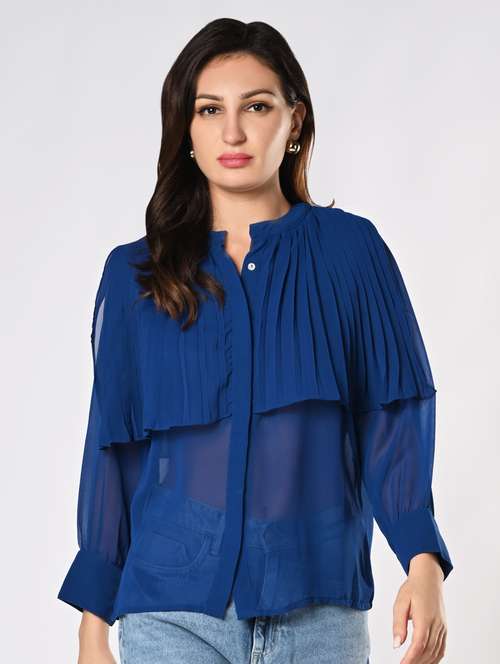 women mandarin collar shirt with pleated layer - 21840232 -  Standard Image - 0