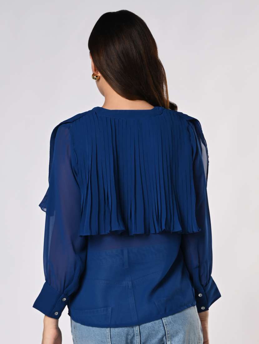 women mandarin collar shirt with pleated layer - 21840232 -  Standard Image - 3